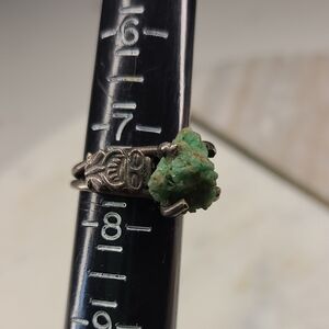 Tribal Silver Ring with Raw Emerald